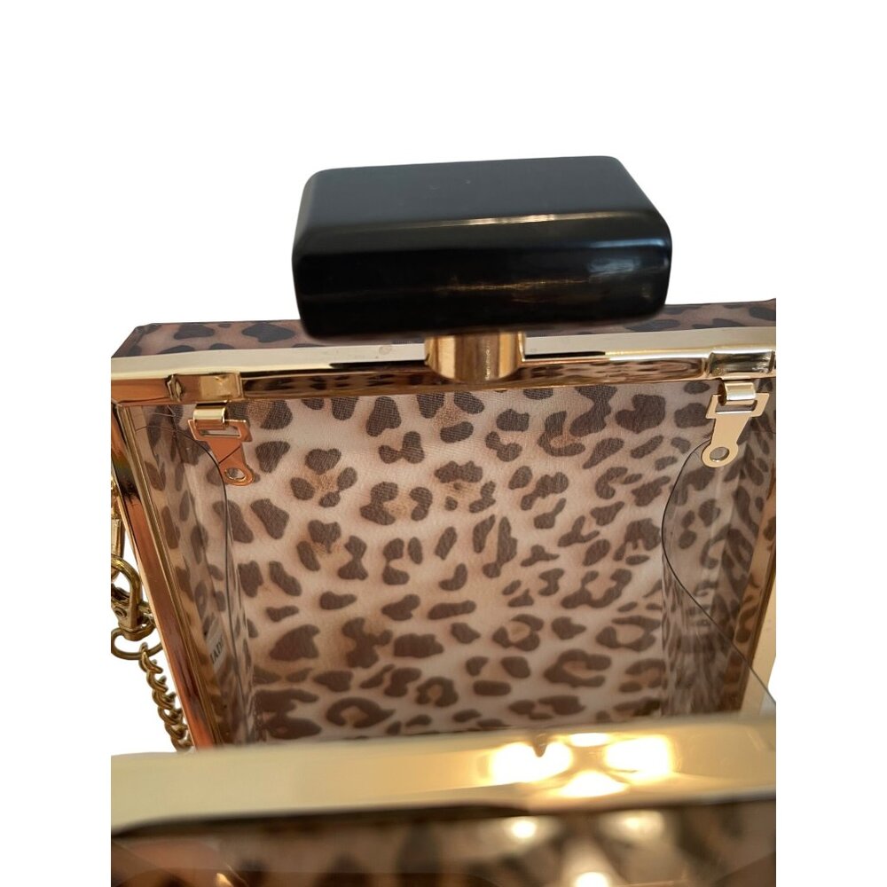 Paris Leopard Purse Brown Acrylic Bag Clutch Chain Shoulder Strap Eau De Parfum - Picture 9 of 10